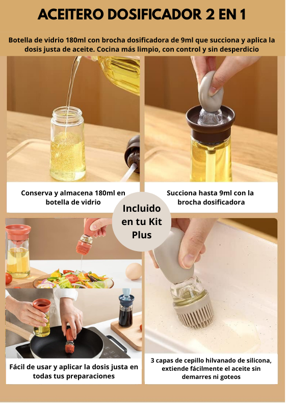 ACEITERO DOSIFICADOR 2 EN 1 Kit hamburguesero 3 en 1